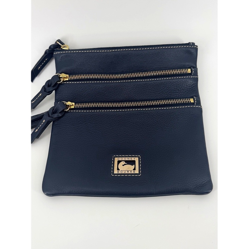 Dooney & Bourke Navy Blue Pebble Grain Leather Triple Zip‎ Crossbody Bag